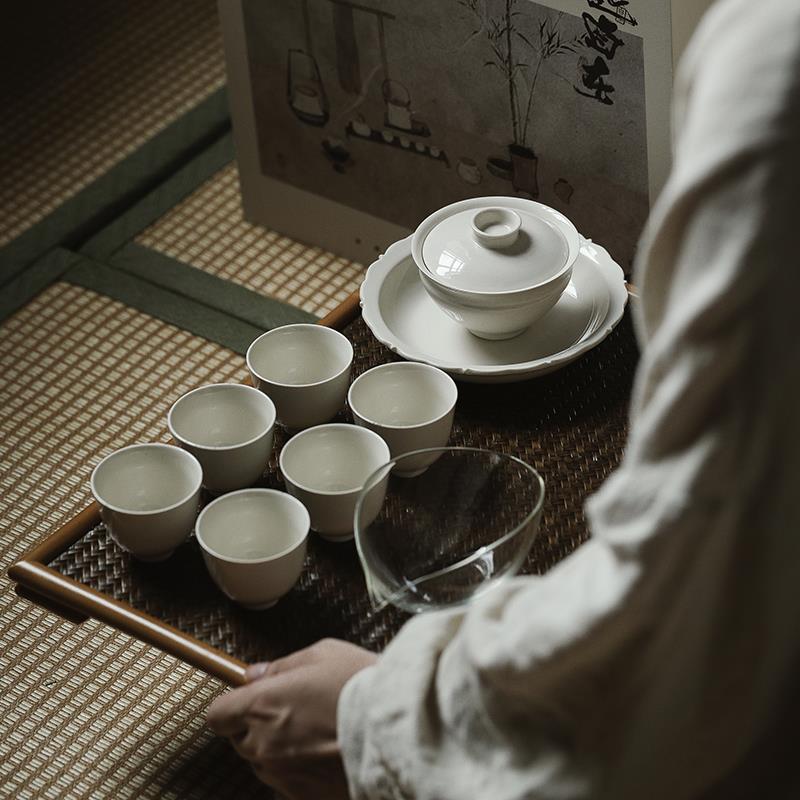 大相莲花 仿古草木灰盖碗礼盒套装陶瓷壶承茶杯功夫茶具茶艺礼盒