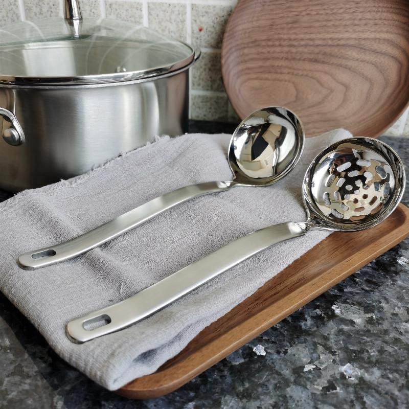 出口单 304不锈钢家用火锅汤勺漏勺套装 加厚 长柄盛汤汤壳小汤勺