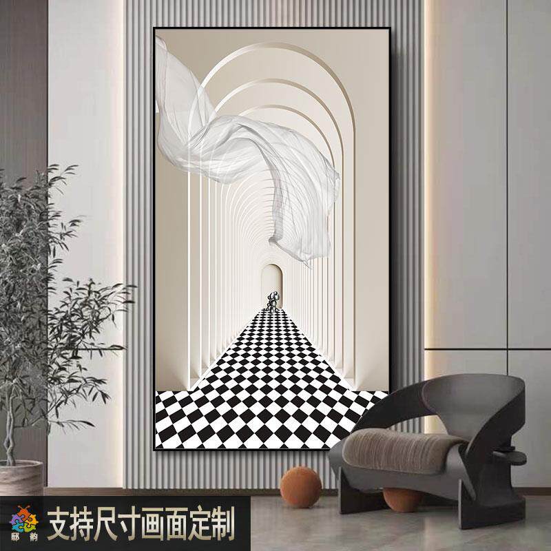 视觉空间延伸感装饰画现代简约过道玄关挂画轻奢走廊尽头立体壁画