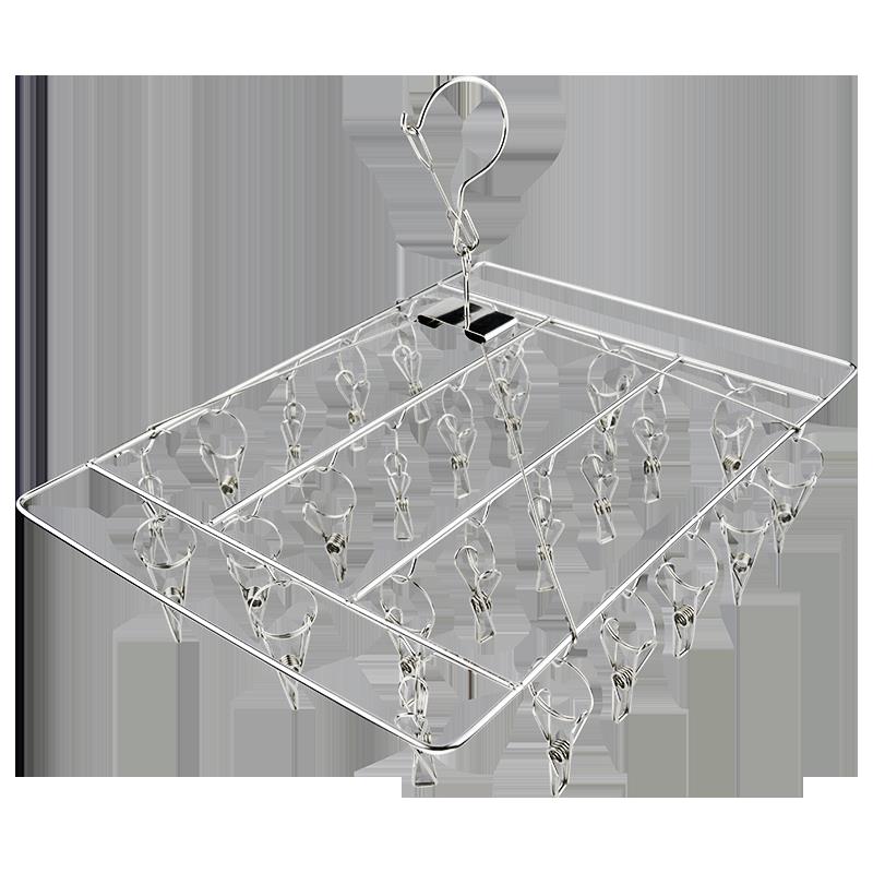 不锈钢袜架实心4.0mm晒袜架26夹30夹防风晾晒架衣架加粗衣架