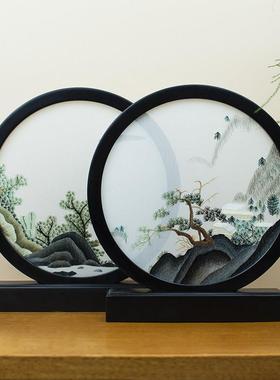 手工刺绣摆件中式家居饰品桌面屏风轻奢高档办公室台屏中国风礼品