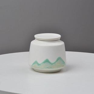 远山粗陶茶叶罐小号陶瓷手绘密封罐家用存茶储罐子防潮茶仓盒 日式