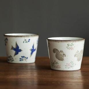手工复古可爱陶瓷茶杯家用水杯早餐杯子 日本美浓烧陶瓷手握杯日式