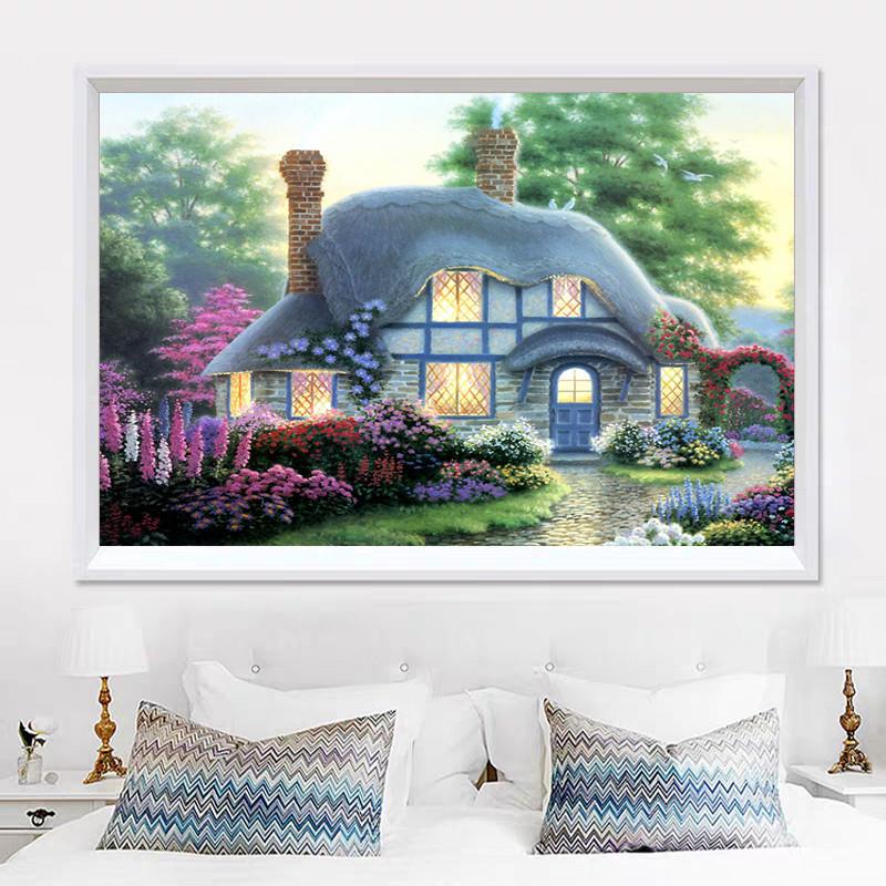 带框钻石画新款小幅风景春夏秋冬钻石绣餐厅客厅满钻手工贴画