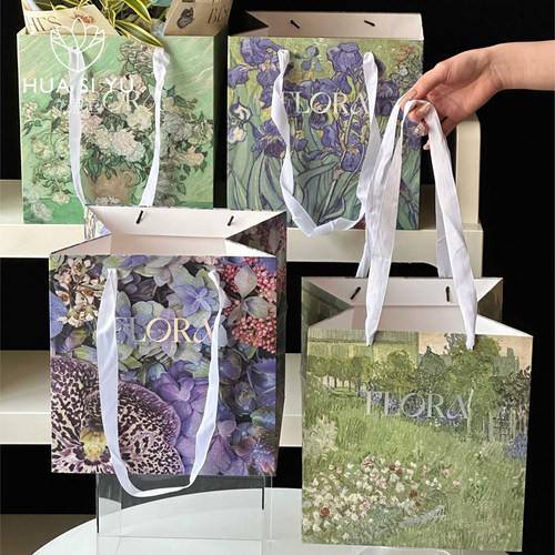 油画花园烫金花束手提袋