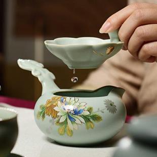 分茶器 汝窑公道杯茶滤茶漏趴花家用功夫茶具茶海陶瓷开片汝瓷日式