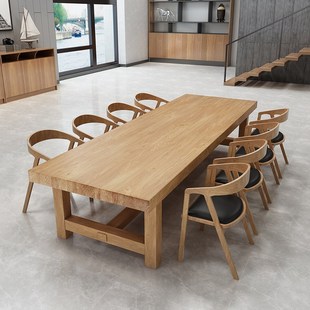 loft工业风实木办公桌长条电脑桌椅组合长桌北欧原木长方形会议桌