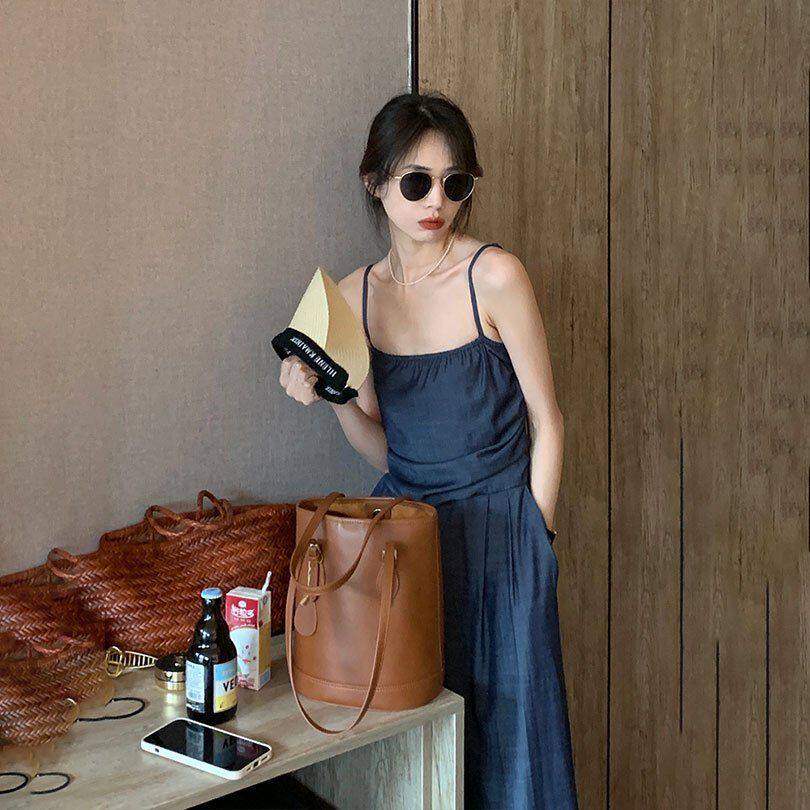 牛仔小吊带阔腿连体衣性感身材裤子小众设计感潮春夏女