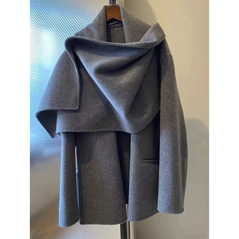 双面呢子外套女2026冬新款披肩围巾斗篷毛呢大衣外套女5NA811260