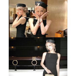 裙子 侧边镂空 「Rachel」黑色修身 连衣裙女平领无袖