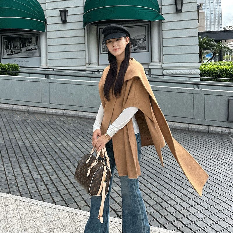 解构双面呢子斗篷女2026