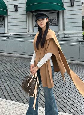 解构双面呢子斗篷女2026