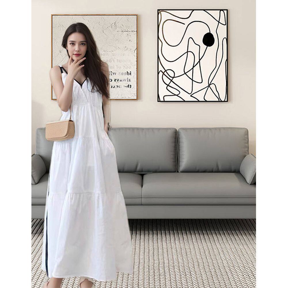 法式白色V领露背吊带连衣裙女仙女海边度假沙滩长裙子