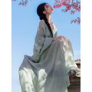 新中式禅意绿色连衣裙夏