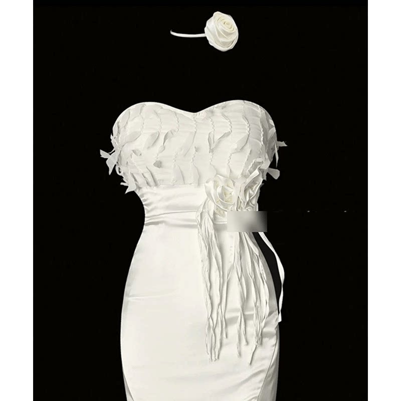 月影流光性感修身抹胸长款连衣裙夏季缎面晚礼服新娘伴娘裙