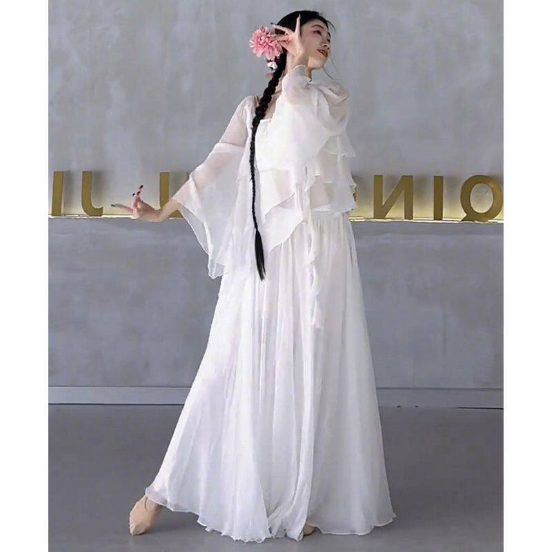 新中式国风减龄洋气时尚仙气超仙白色荷叶边套装裙女夏装