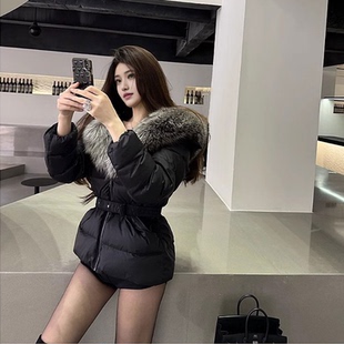韩版腰带收腰仿皮草毛领棉服女冬季新款高级感小众时尚显瘦外套