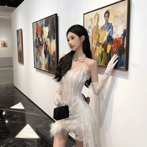 辣妹性感纯欲蕾丝吊带连衣裙女夏季氛围感生日party小礼服包臀裙