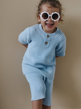 Let's Chill儿童夏季男女宝同款纯色针织套装 精梳棉春家居服