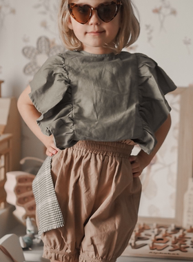 Let's Chill女童夏季灯笼短裤复古纯色纯棉休闲舒适柔软裤子