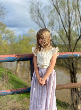 Let's Chill女童夏季条纹短裙裙子纯棉清新透气百搭半身裙田园