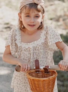 Let's Chill女童夏季方领碎花上衣清新淑女可爱透气田园森女短袖