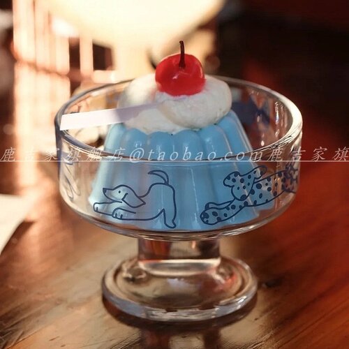 可爱风插画小猫小狗玻璃杯甜品杯