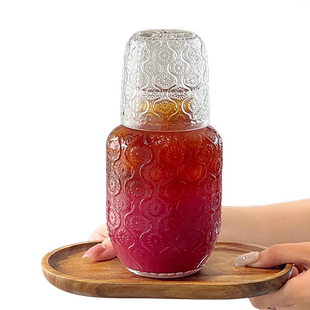 复古欧式玻璃杯果汁杯大容量海棠花冷水壶一壶一杯套装家用玻璃壶