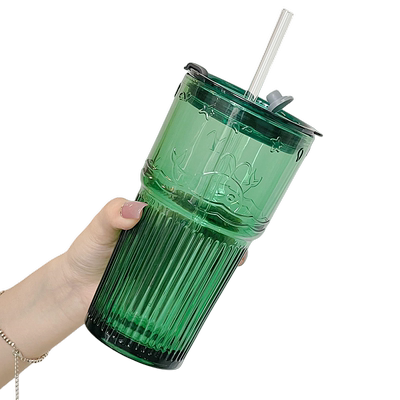 玻璃祖母绿吸管杯鲸鱼条纹