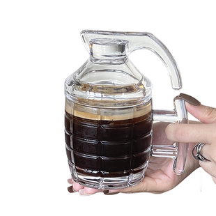 创意搞怪个性手榴弹造型玻璃喝水杯带盖带手柄冷饮杯鸡尾酒杯