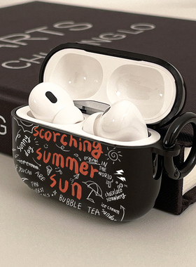 英文涂鸦适用苹果AIRPODSPRO2二代蓝牙3代IPHONE无线耳机壳第二第三代保护套三代耳机盒小众可爱高级感软壳