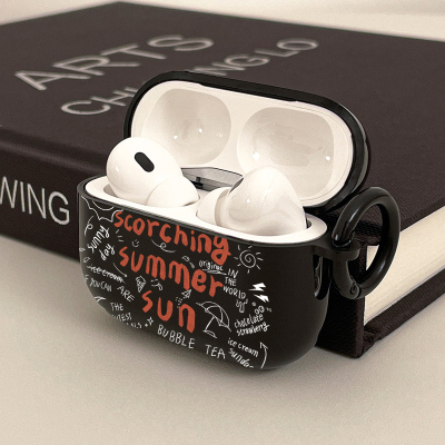 英文涂鸦适用苹果AIRPODSPRO2二代蓝牙3代IPHONE无线耳机壳第二第三代保护套三代耳机盒小众可爱高级感软壳