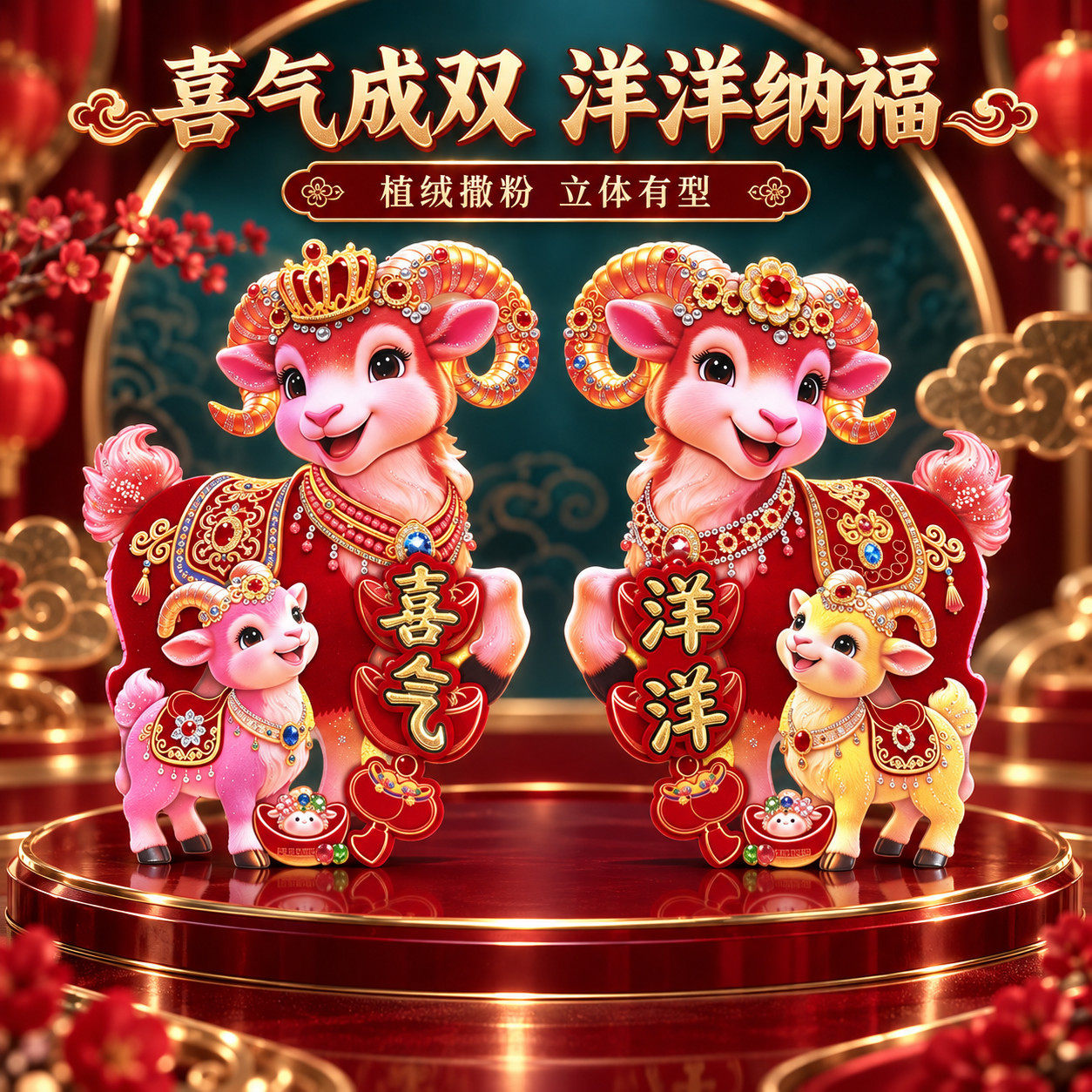 2027羊年植绒立体生肖对贴门贴