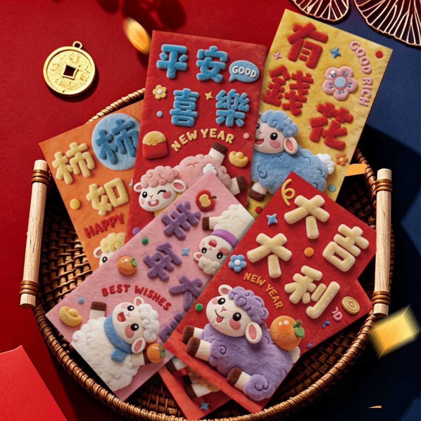 2027羊年创意卡通可爱仿毛绒生肖红包袋过新年春节儿童压岁利是封