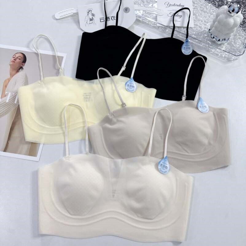 云感无痕冰丝抹胸女夏季超薄裸感兔耳朵杯显小内衣防走光裹胸内搭