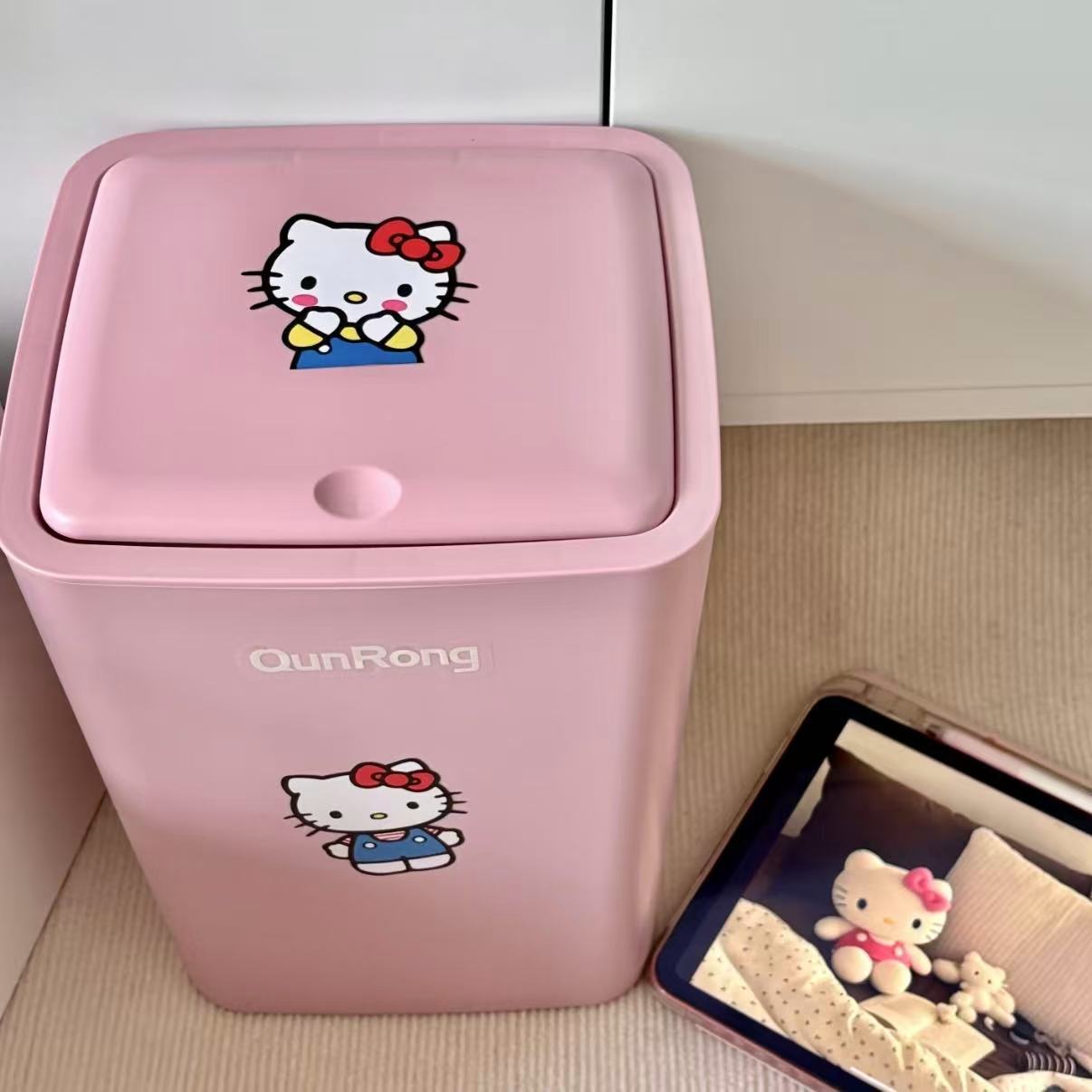 Kitty猫翻盖垃圾桶按压式弹盖家用卫生间厨房大容量多巴胺带盖