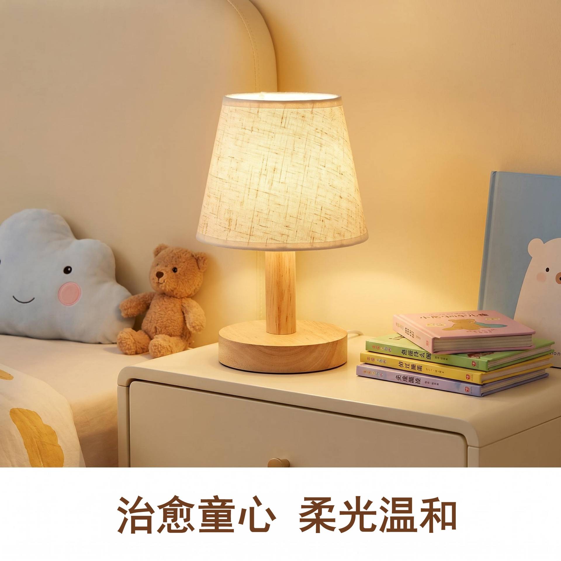 创意实木布艺usb装饰小台灯卧室床头灯书房民宿舍led小夜灯氛围灯