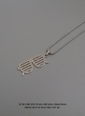 一页出品！镶钻眼镜太阳镜吊坠欧美嘻哈潮项链精美时尚百搭毛衣链