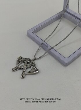 一页出品！战斧吊坠项链机车风嘻哈男女情侣款毛衣链个性街头风