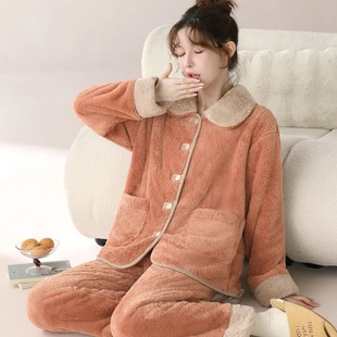 云感锁温新款女士加厚保暖雪花绒家居服秋冬季可外穿法兰绒睡衣