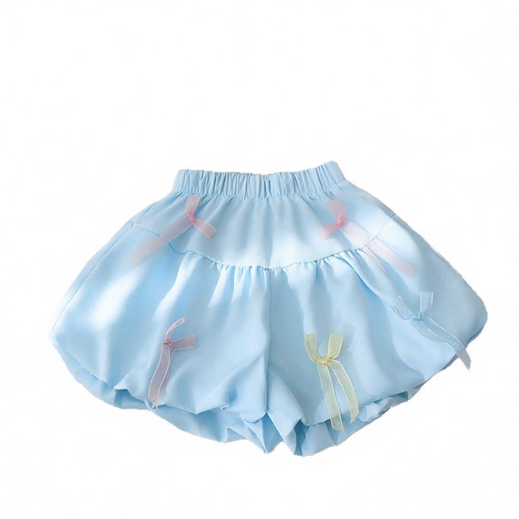 小女孩夏季短裤韩版小清新纯色蝴蝶结花苞裤女宝夏款甜美百搭套装