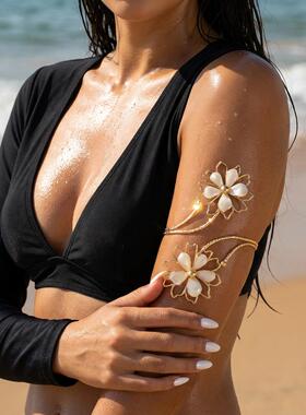 夸张度假风花卉臂镯高级感滴油花朵叶子缠绕不规则开口手镯女叠戴