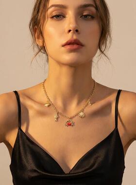 欧美跨境新款波西米亚海洋元素创意颈链 海星贝壳吊坠设计感项链