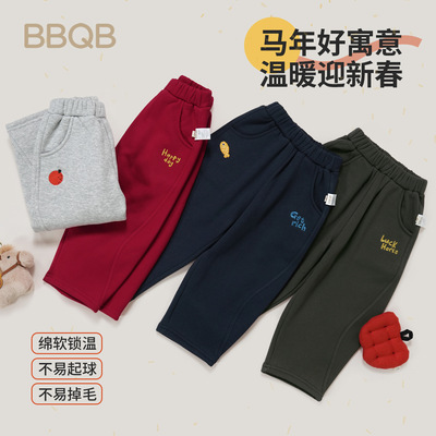 BBQB儿童裤子新年秋冬装女童加绒