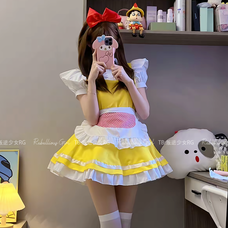芝士奶酪*日系软萌奶黄女仆cos服可爱铃铛蝴蝶结甜妹Lolita连衣裙