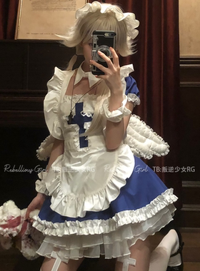 天使契约*日系可爱十字女仆装绀色甜丧系cos服软萌Lolita连衣裙