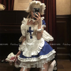 天使契约*日系可爱十字女仆装绀色甜丧系cos服软萌Lolita连衣裙