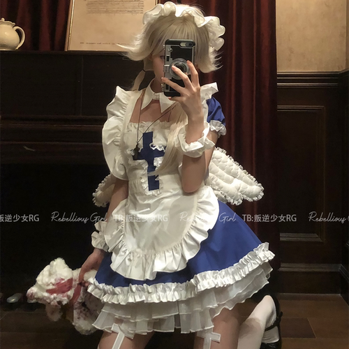 天使契约*日系可爱十字女仆装绀色甜丧系cos服软萌Lolita连衣裙