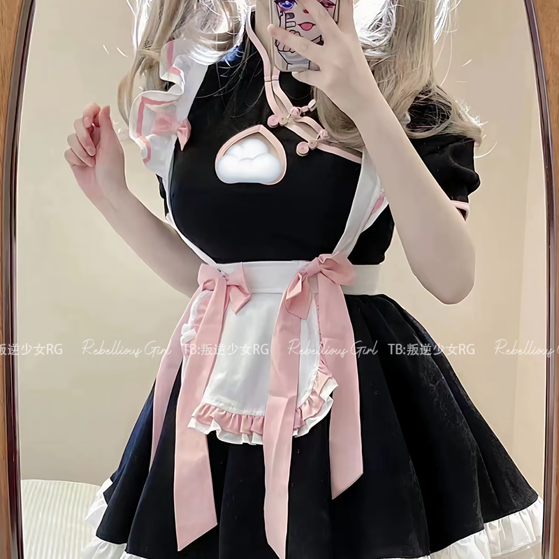 黑桃奶芙*中华娘新中式旗袍女仆制服cos纯欲熊猫甜妹Lolita连衣裙