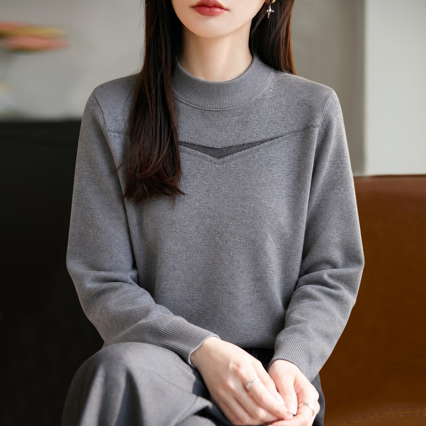 2026新款半高领秋季大码针织打底衫女洋气中老年女装上衣秋冬毛衣